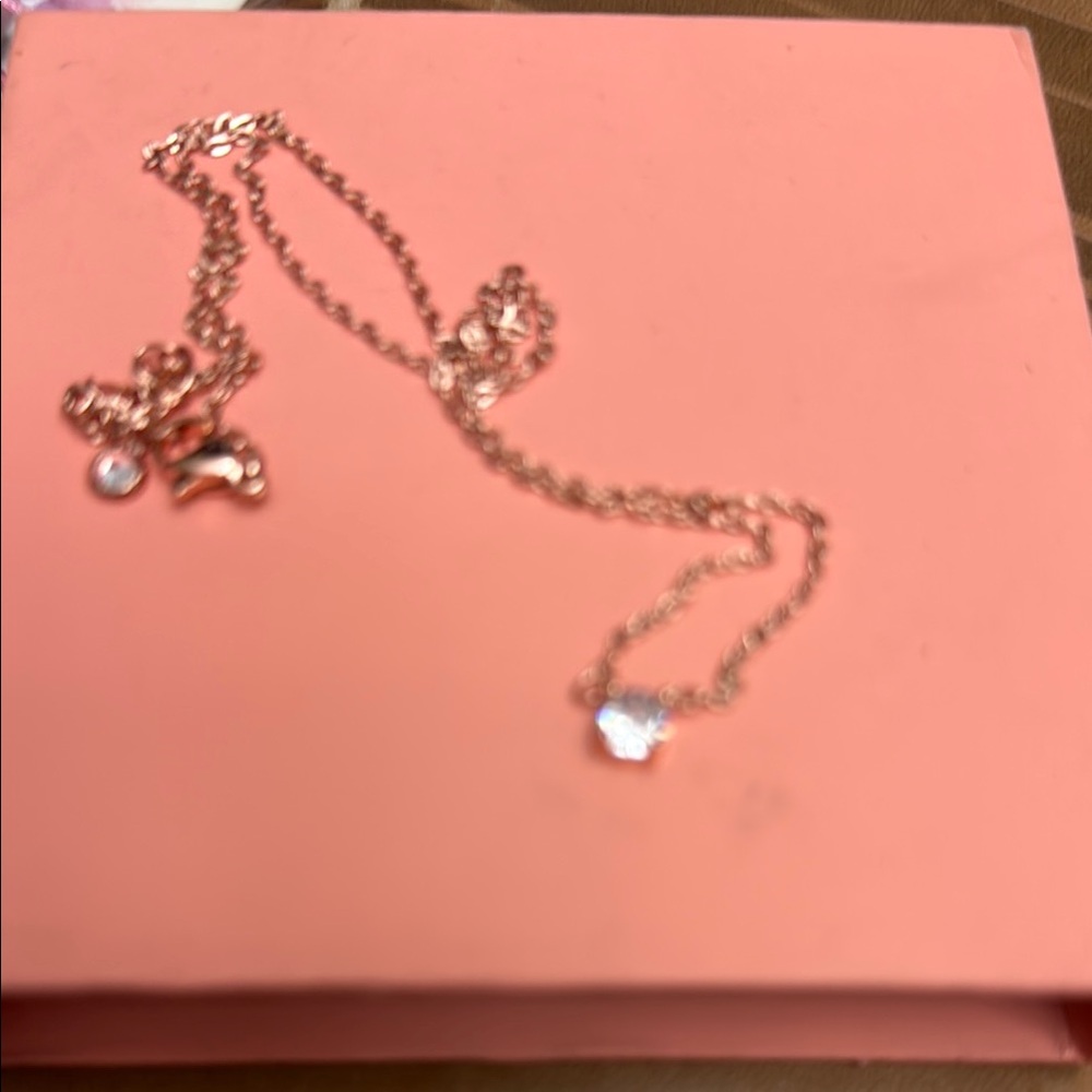 Gold and Pink Dainty Necklace with Charm